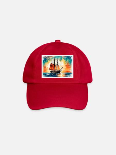 Rotes Segelschiff im Sonnenuntergang - Baseballkappe - klassisch Rot