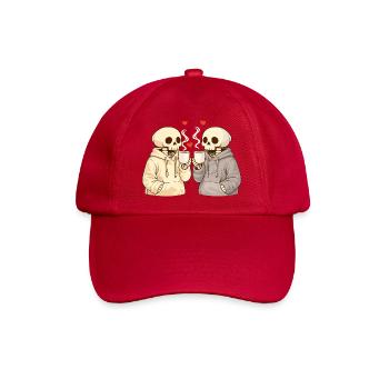 Cozy Skelett Paar mit Tassen – Warme Momente - Baseballkappe - klassisch Rot - Vorne