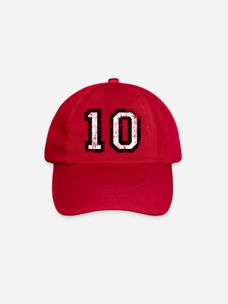 Zahl 10 (Vintage Weiß) 10. Geburtstag Nr. 10 - Baseballkappe - klassisch Rot