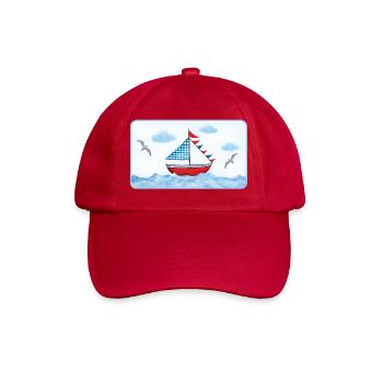 Blue sailboat on the sea - hand painted - Baseball Cap - classic red - Front
