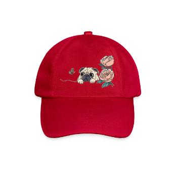 Mops mit Schmetterling - Baseballkappe - klassisch Rot - Vorne