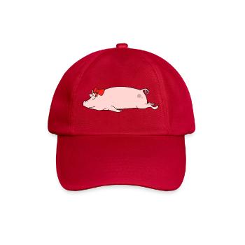 Funny Lazy Pig Sleeping Red Bow Farm Animal Humor - Baseball Cap - classic red - Front