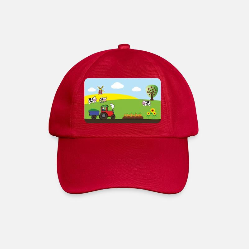 Farm Tractor - Cows Fields Windmill - Baseball Cap - classic red
