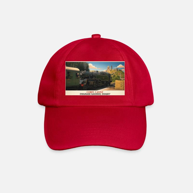 Corfe Castle Steam Train Poster - Baseball Cap - classic red