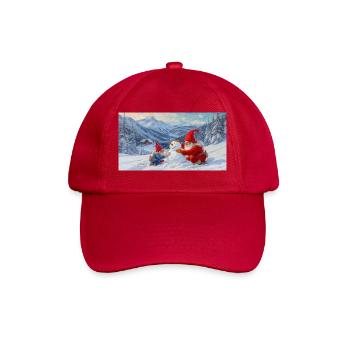 Two dwarfs and snowman in the winter landscape - Baseball Cap - classic red - Front