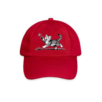 Chat jouant avec un papillon noir et blanc - Casquette classique - rouge classique - Devant