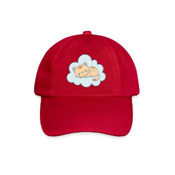 Traumartiges Kätzchen auf pastellfarbener himmelblauer Wolke - Baseballkappe - klassisch Rot - Vorne