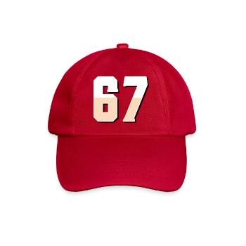 6 7 – Trendy minimalist text design, - Baseball Cap - classic red - Front