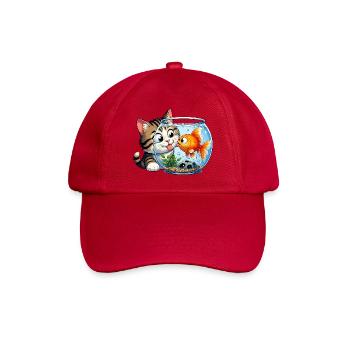 Kitten kisses goldfish in glass - Baseball Cap - classic red - Front
