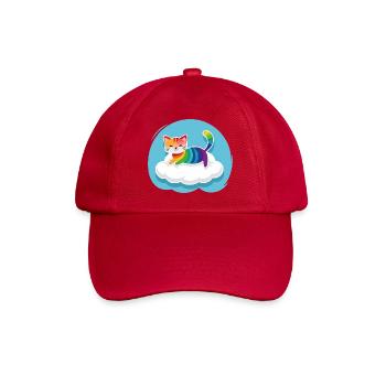 Kunterbunte Katze schwebt auf Wolke (Tag) - Baseballkappe - klassisch Rot - Vorne