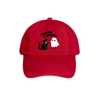 Cute Cat Meets Ghost | Minimal Halloween Motif - Baseball Cap - classic red - Front