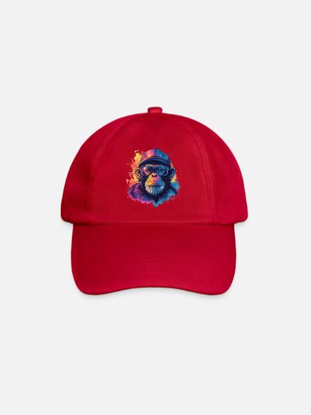 Watercolor Hipster Monkey - Baseball Cap - classic red