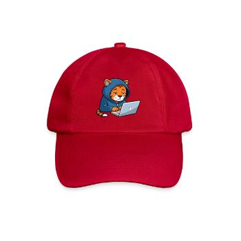 Niedlicher Hacker Tiger schläft im Hoodie vorm PC - Baseballkappe - klassisch Rot - Vorne