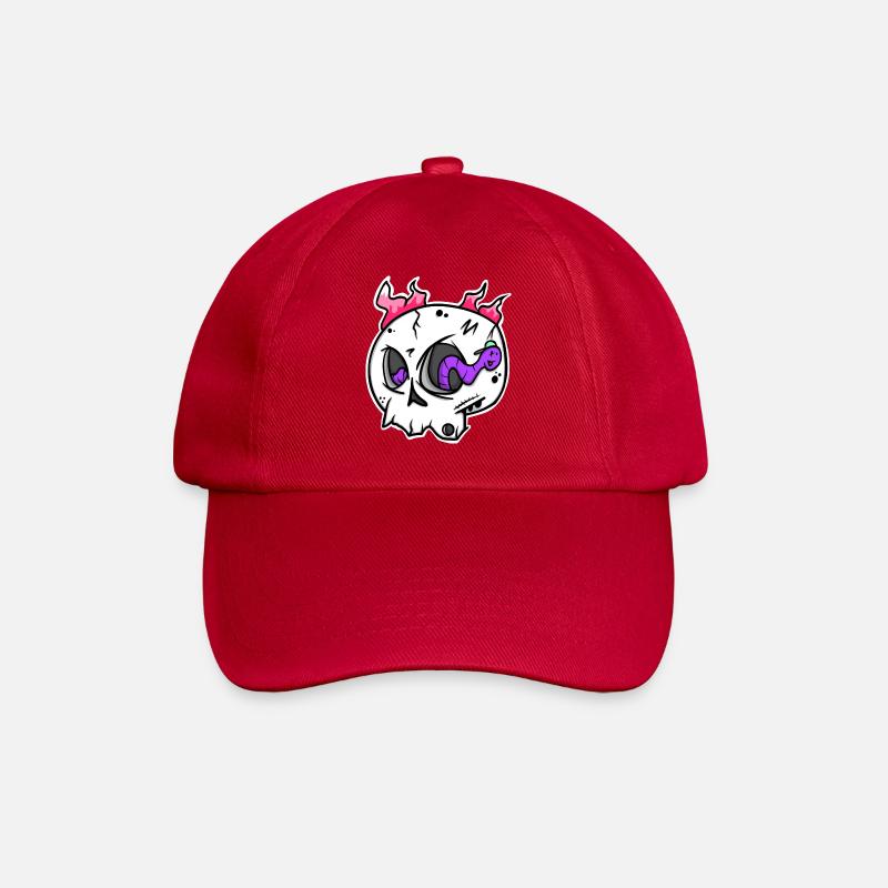 Skull & Wurm: Bunter Totenkopf mit Twist! - Baseballkappe - klassisch Rot