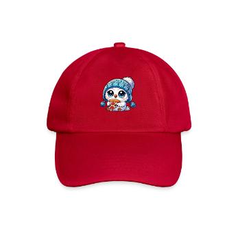 Süße Schneeeule mit Pizza Cartoon Fastfood - Baseballkappe - klassisch Rot - Vorne