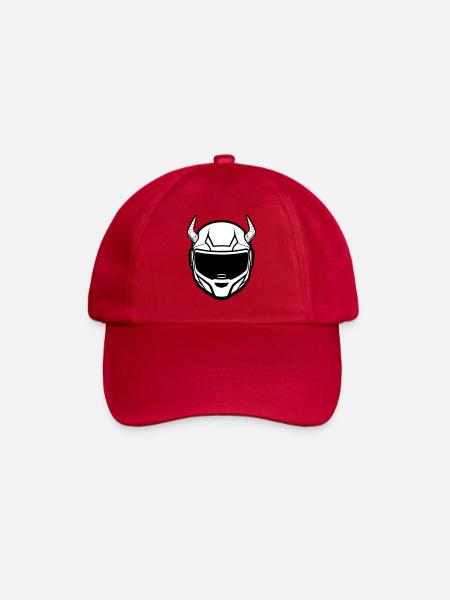 Motocross Motorradhelm mit zwei Hörnern - Baseballkappe - klassisch Rot