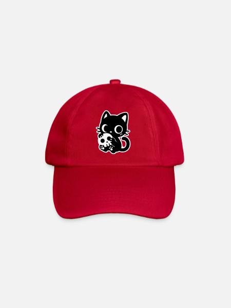 Cute Scary Cat with Skull | Kawaii Spooky Mot - Baseball Cap - classic red