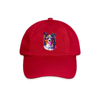 Bunter Sheltie mit Sonnenbrille und Bubblegum - Baseballkappe - klassisch Rot - Vorne