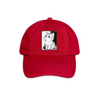 Katzen-Skizzenstück Schwarzweiß - Baseballkappe - klassisch Rot - Vorne