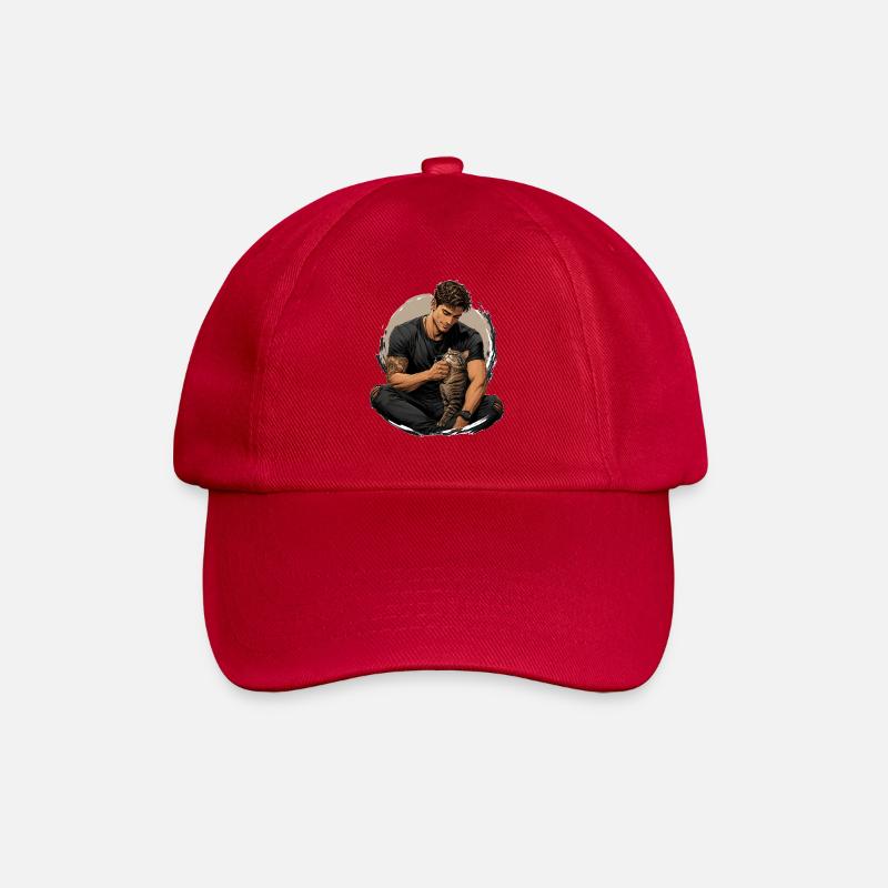 Homme avec chat : proximité silencieuse - Casquette classique - rouge classique