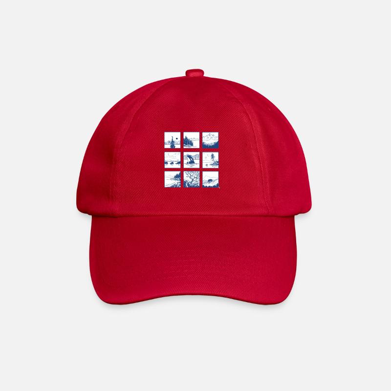 Blue Landscape Quartet Line Art - Baseball Cap - classic red