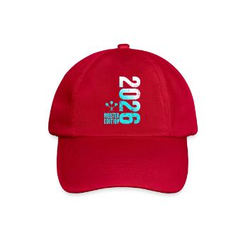 Darts Meister 2026, Kreisliga Shirt cyan weiß - Baseballkappe - klassisch Rot - Vorne