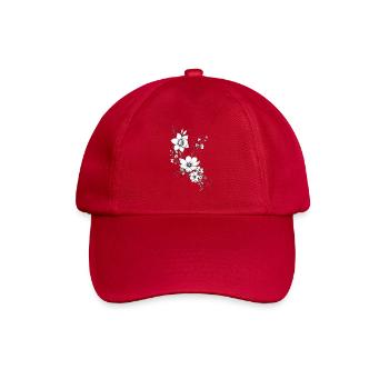 Schwarz-weiße lineare Blüten - Baseballkappe - klassisch Rot - Vorne