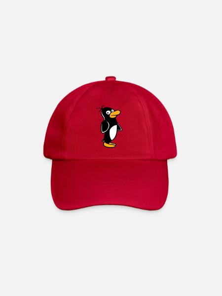 Le pingouin a l’air drôle et prudent sur le côté - Casquette classique - rouge classique