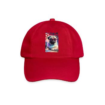 Bureau Chien Carlin avec Ordinateur Portable et Lunettes Roses Pop Art - Casquette classique - rouge classique - Devant