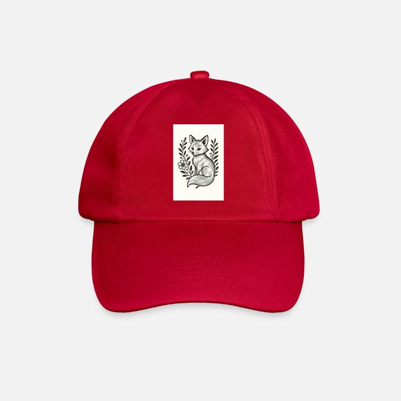 Fuchs im Blumenkranz Lineart - Baseballkappe - klassisch Rot