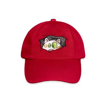 Cat looks out of the hole - cats - comic - Baseball Cap - classic red - Front