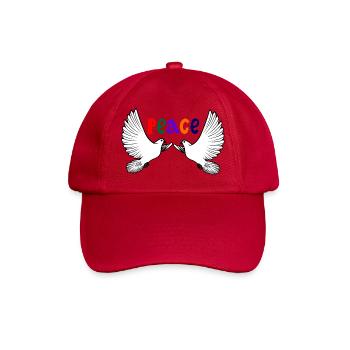 Zwei weiße Friedenstauben mit farbigem Text PEACE - Baseballkappe - klassisch Rot - Vorne