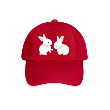 White bunny twins - baby easter bunny pink ear - Baseball Cap - classic red - Front