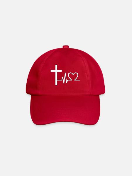 Cross and Heartbeat – Modern Christian Shirt De - Baseball Cap - classic red