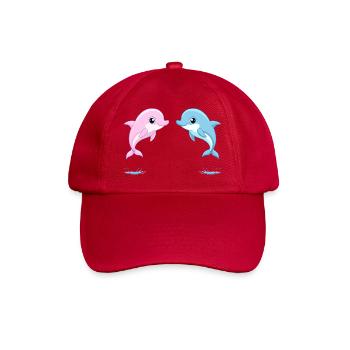 Two baby twin blue and pink dolphins, jumping - Baseball Cap - classic red - Front