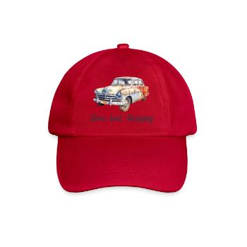 Langsames, aber glückliches Vintage-Retro-Aquarellauto - Baseballkappe - klassisch Rot - Vorne