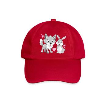 Happy baby wolf and cute smiling rabbit - Baseball Cap - classic red - Front