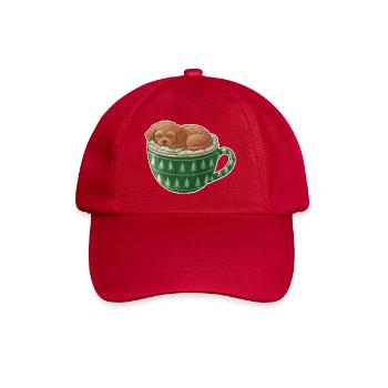 Schlafender Welpe im grünen Becher - Baseballkappe - klassisch Rot - Vorne
