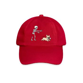Halloween, Französische Bulldogge, Skelett - Baseballkappe - klassisch Rot - Vorne