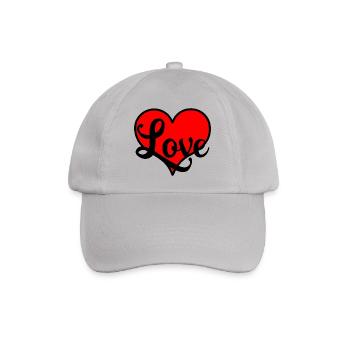 Rotes Herz mit dem Text "Love" - Baseballkappe - Grau - Vorne