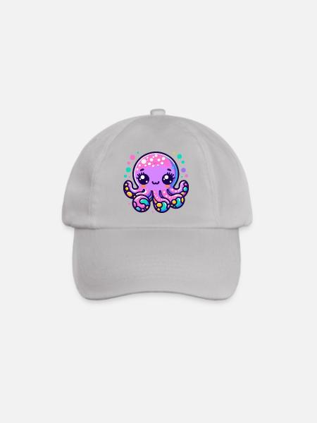 Kawaii Neon Oktopus Illustration - Baseballkappe - Grau