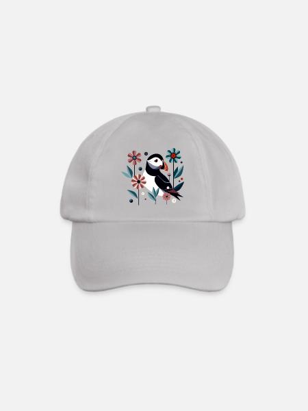 Papageitaucher mit Blumen - Baseballkappe - Grau