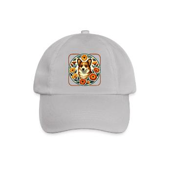 Corgi Floral Circle Volkskunst - Baseballkappe - Grau - Vorne