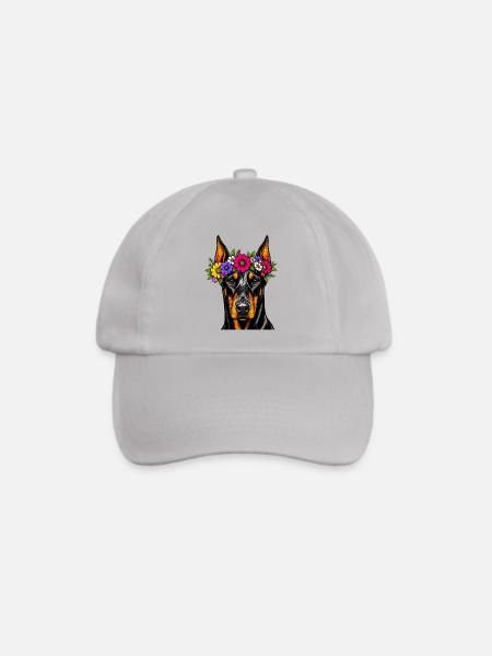 Blumenkranz Dobermann Portrait - Baseballkappe - Grau