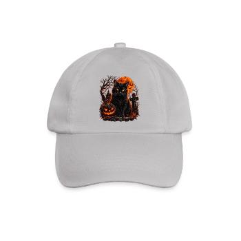 Schwarze Katze in Halloween-Szenerie - Baseballkappe - Grau - Vorne