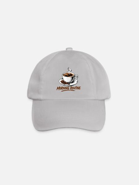 Morgenroutine: Heißer Kaffeebecher - Baseballkappe - Grau