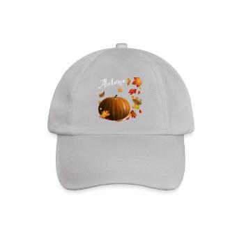 Autumn - Kürbis mit bunten Herbstblättern - Baseballkappe - Grau - Vorne