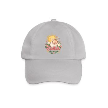 Endlich da: Sonnenbaby mit Blumen - Baseballkappe - Grau - Vorne