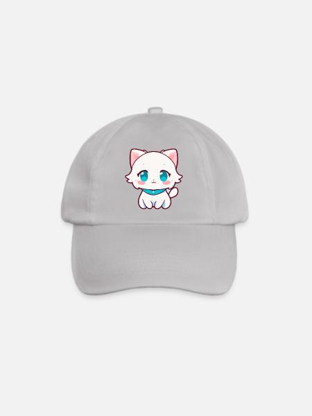 Kawaii Weiße Chibi-Katze – Süße Anime-Katze - Baseballkappe - Grau