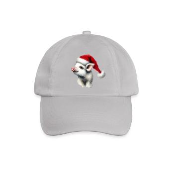 Weihnachtsferkel mit Nikolausmütze - Baseballkappe - Grau - Vorne